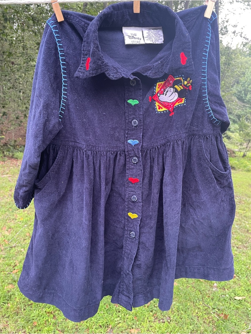 Vintage Disney Minnie Mouse Corduroy Button-Front Dress with Embroidered Accents
